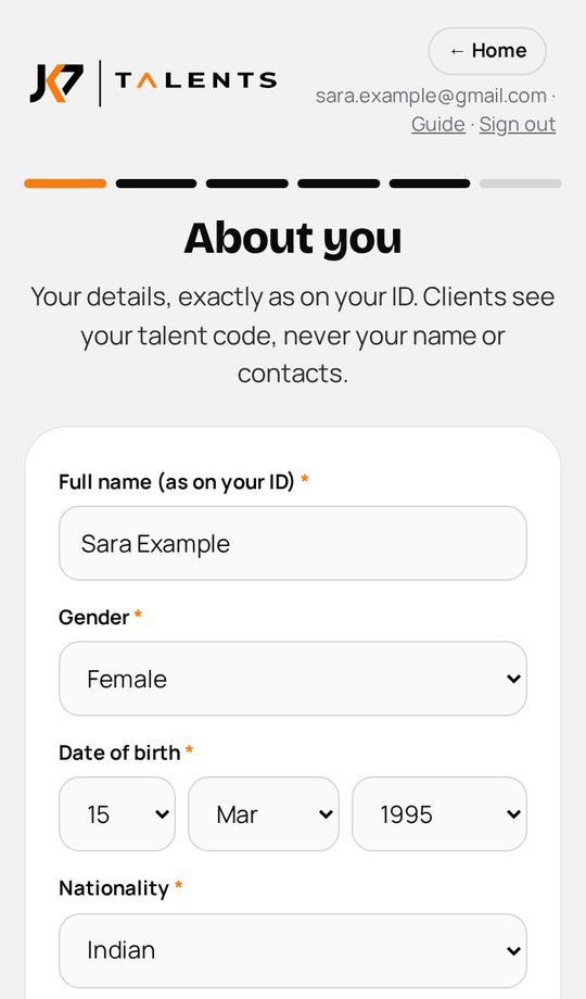 The About you screen