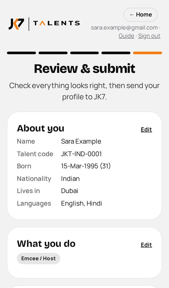 The Check and submit screen